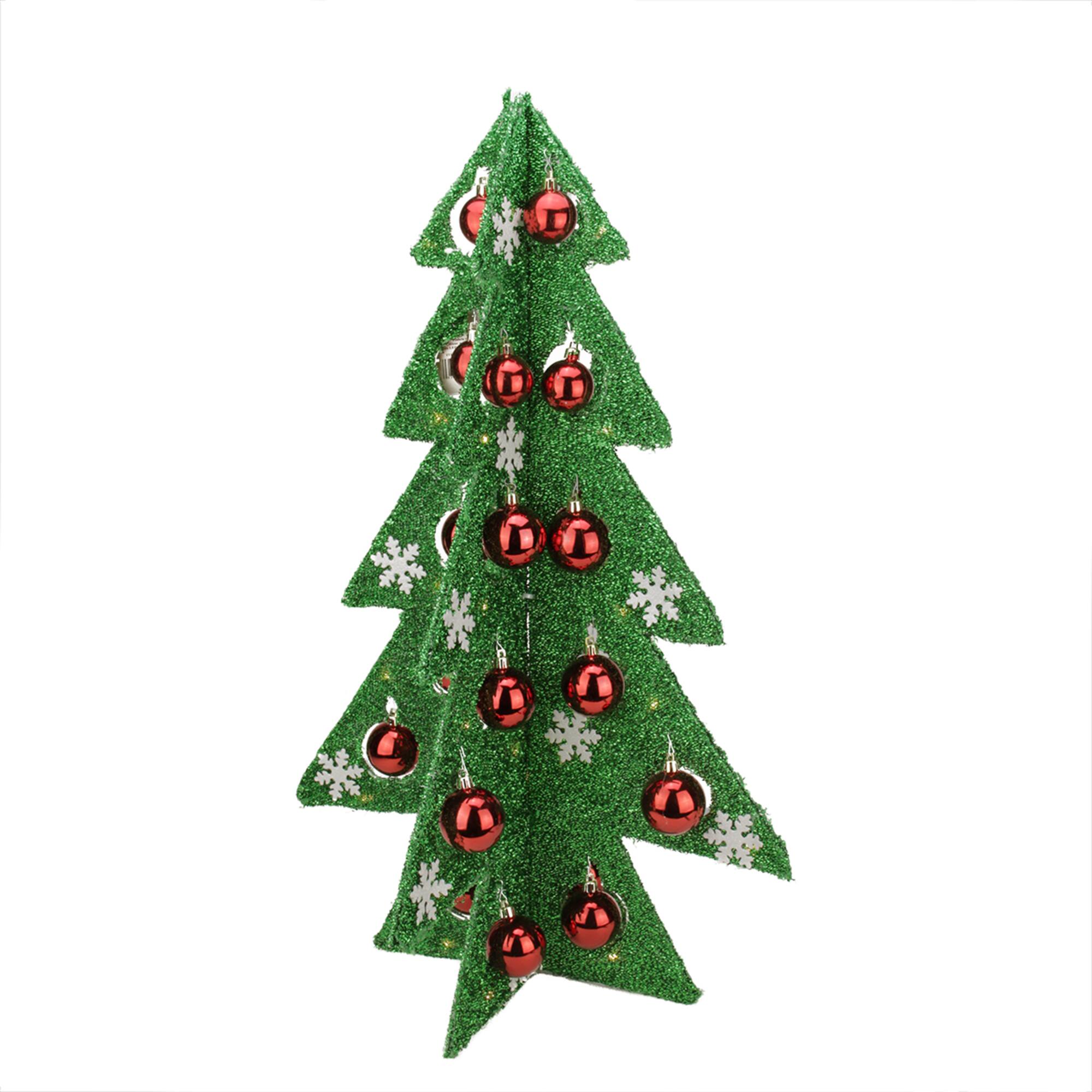 2.25ft. Pre-Lit Green & Red Tinsel Christmas Tree with LED Lights